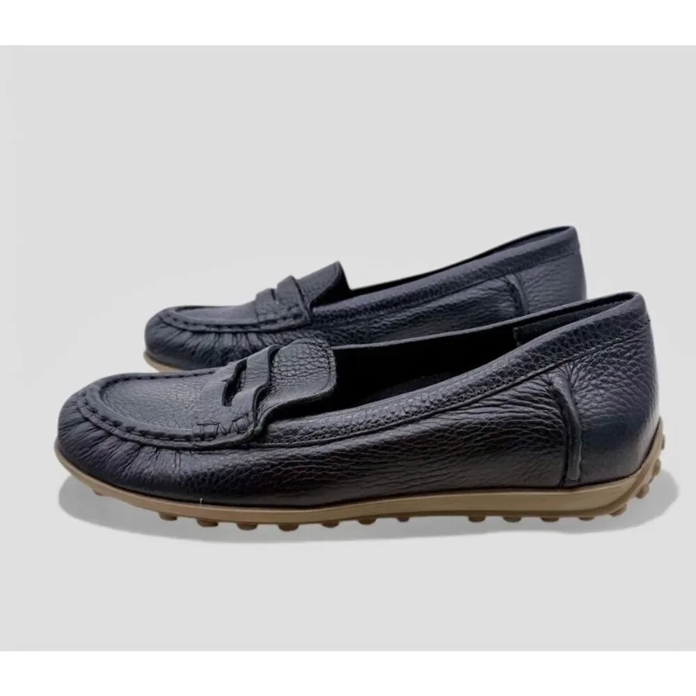VIONIC MARCY Leather Supportive Moccasin Loafer Flat Slip-On Black Size 6